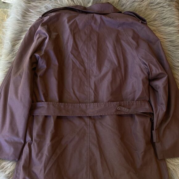 London Fog Coat Sz 12 Trench Tie Waist Belt Long Lined Collared Purple Vintage - Picture 8 of 11